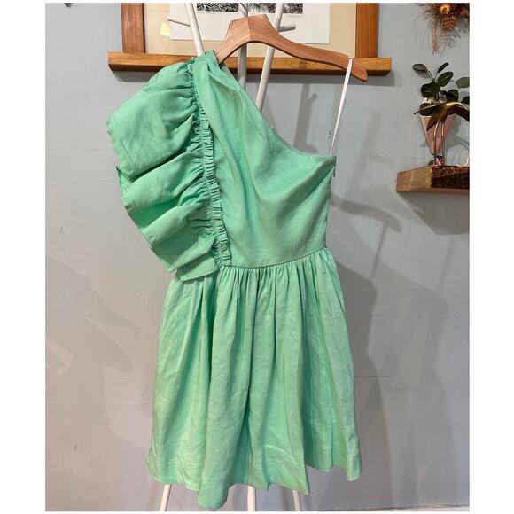 AJE Bonjour Asymmetrical Green One Shoulder Ruffle Mini Dress XS, AU6/US2 - Picture 4 of 8